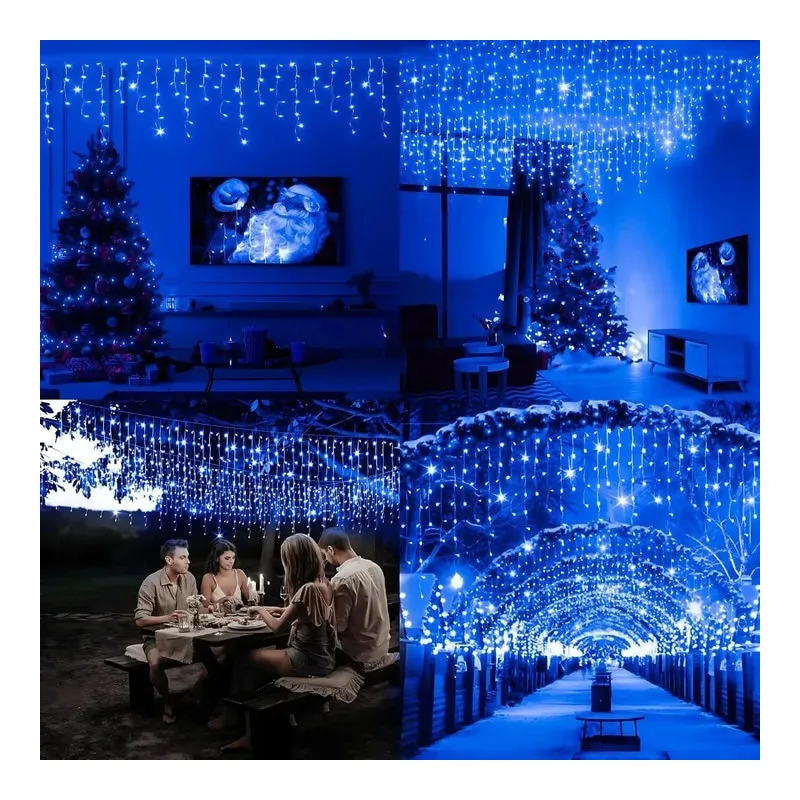 Instalatie turturi 50m, 1000 Led-uri, pentru Craciun, Flash, Fir Alb, Led, IP44, Interconectabila, Perdea, Franjuri