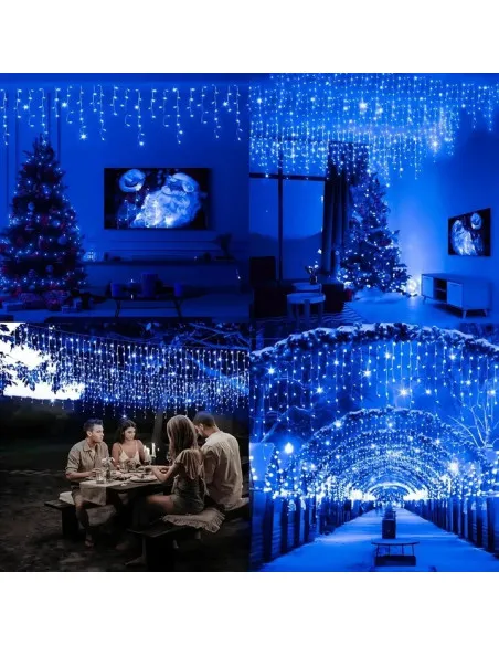 Instalatie turturi 50m, 1000 Led-uri, pentru Craciun, Flash, Fir Alb, Led, IP44, Interconectabila, Perdea, Franjuri
