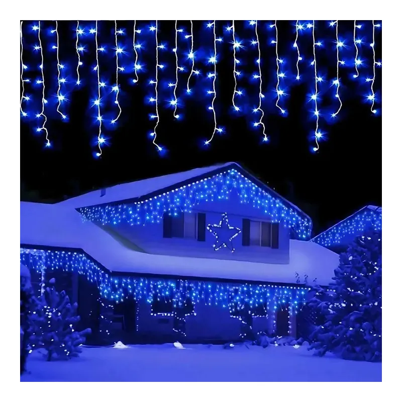 Instalatie turturi 50m, 1000 Led-uri, pentru Craciun, Flash, Fir Alb, Led, IP44, Interconectabila, Perdea, Franjuri
