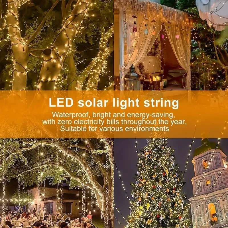 Instalatie solara 300 LED cu panou solar si controler, lungime 30 metri, alb cald
