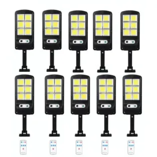 Set 10 x Lampa solara 8 celule, cu incarcare solara, 100W, 160 LED-uri COB, telecomanda