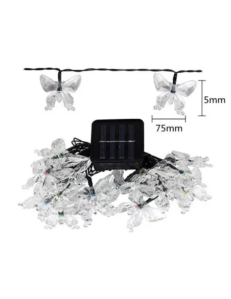 Instalatie solara 50 LED fluturi Fairy, alb cald