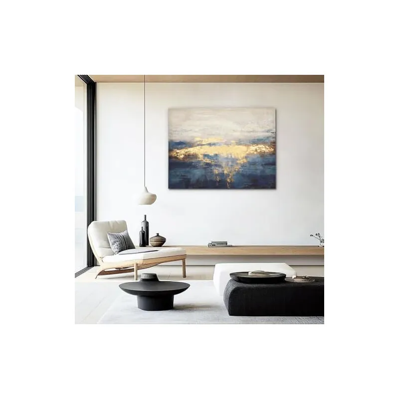 Tablou Canvas Briful Abstract Albastru Auriu 80x60 cm