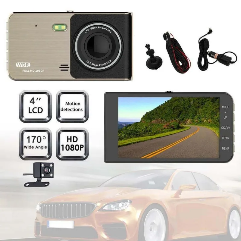 Camera DVR dubla, ecran 4 inch,Full HD 1080p, 170 grade, marșarier