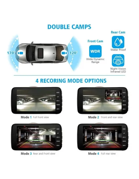Camera DVR dubla, ecran 4 inch,Full HD 1080p, 170 grade, marșarier