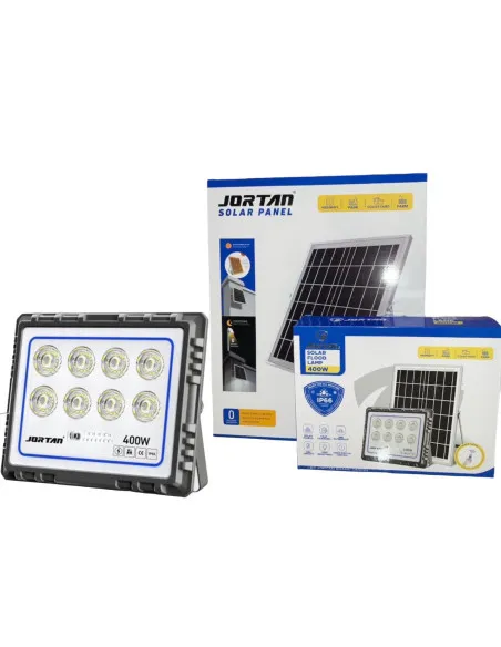 Proiector LED 400W cu panou solar, exterior IP 66, telecomanda, Jortan 2021