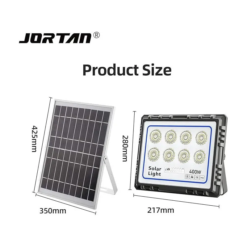 Proiector LED 400W cu panou solar, exterior IP 66, telecomanda, Jortan 2021