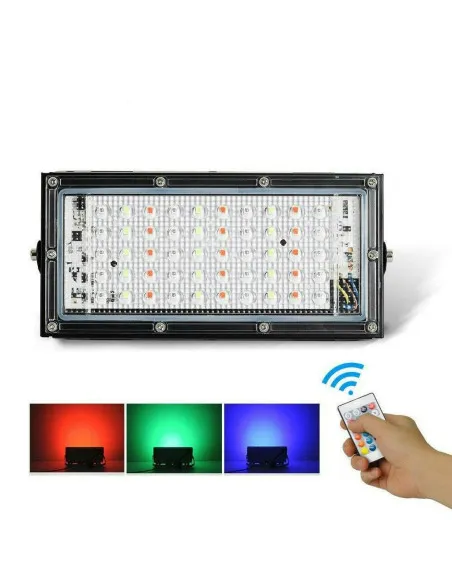Proiector exterior cu lumina alba si RGB, 50 LED
