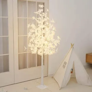 Copac decorativ sarbatori, Alb, frunze artar ,iluminat 160 LED