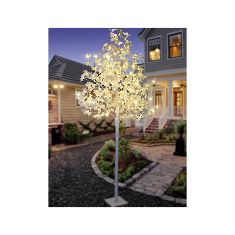 Copac decorativ sarbatori, Alb, frunze artar ,iluminat 160 LED