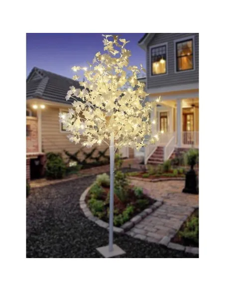 Copac decorativ sarbatori, Alb, frunze artar ,iluminat 160 LED