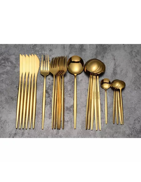 Set de tacamuri inox, 24 piese, 6 persoane, model portughez, auriu/negru