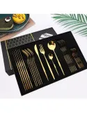 Set de tacamuri inox, 24 piese, 6 persoane, model portughez, auriu/negru