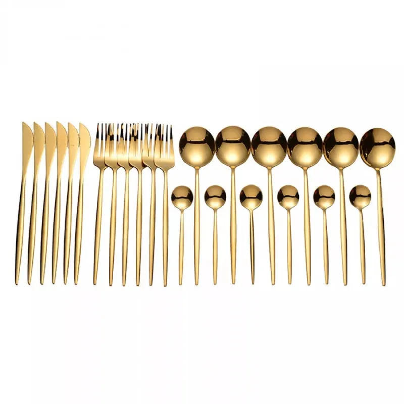 Set de tacamuri inox, 24 piese, 6 persoane, model portughez, auriu/negru