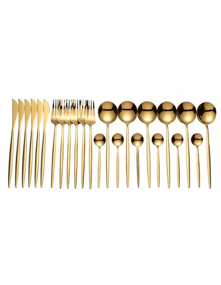 Set de tacamuri inox, 24 piese, 6 persoane, model portughez, auriu/negru