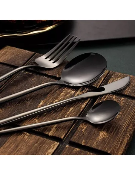 Set de tacamuri inox, 24 piese, 6 persoane, model portughez, auriu/negru