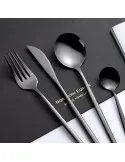 Set de tacamuri inox, 24 piese, 6 persoane, model portughez, auriu/negru