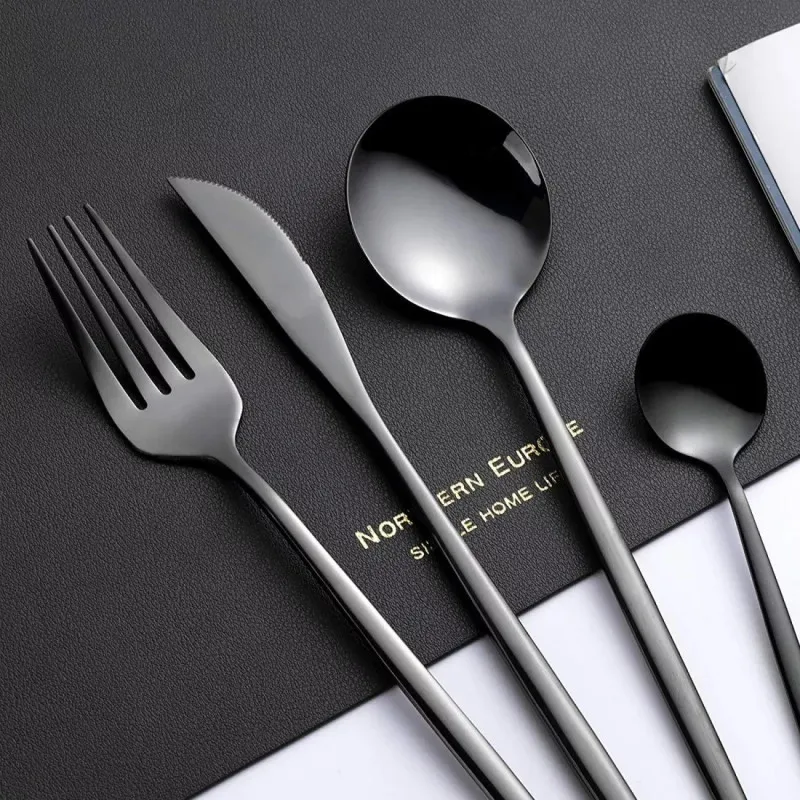Set de tacamuri inox, 24 piese, 6 persoane, model portughez, auriu/negru