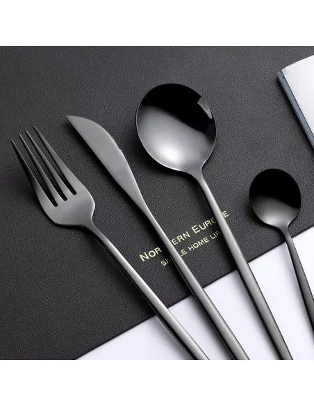 Set de tacamuri inox, 24 piese, 6 persoane, model portughez, auriu/negru