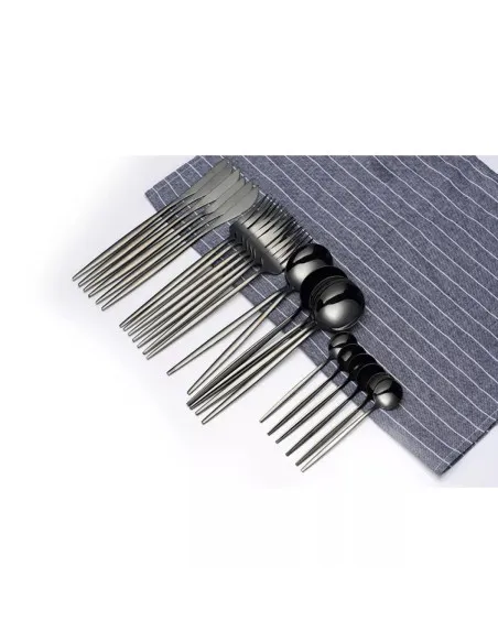 Set de tacamuri inox, 24 piese, 6 persoane, model portughez, auriu/negru