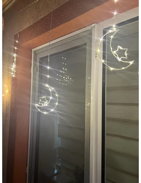 Instalatie perdea cu fulgi si stele, 3x1m, alb