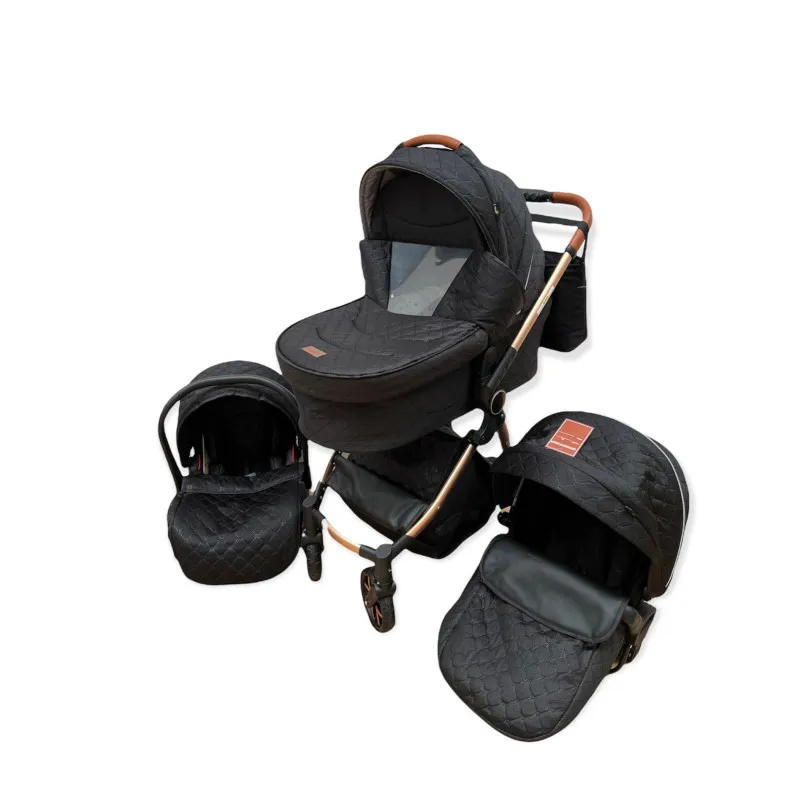 Carucior 3 in 1, 3 piese landou, sport si scoica, 0-36 luni, negru, RED-T6
