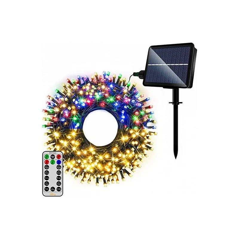 Instalatie solara decorativa, 200 LED-uri, 22 m, telecomanda, panou solar mare + incarcare USB