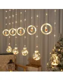 Instalatie led tip perdea cu diferite figurine, cercuri si globuri luminoase