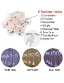 Instalatie led tip perdea cu diferite figurine, cercuri si globuri luminoase