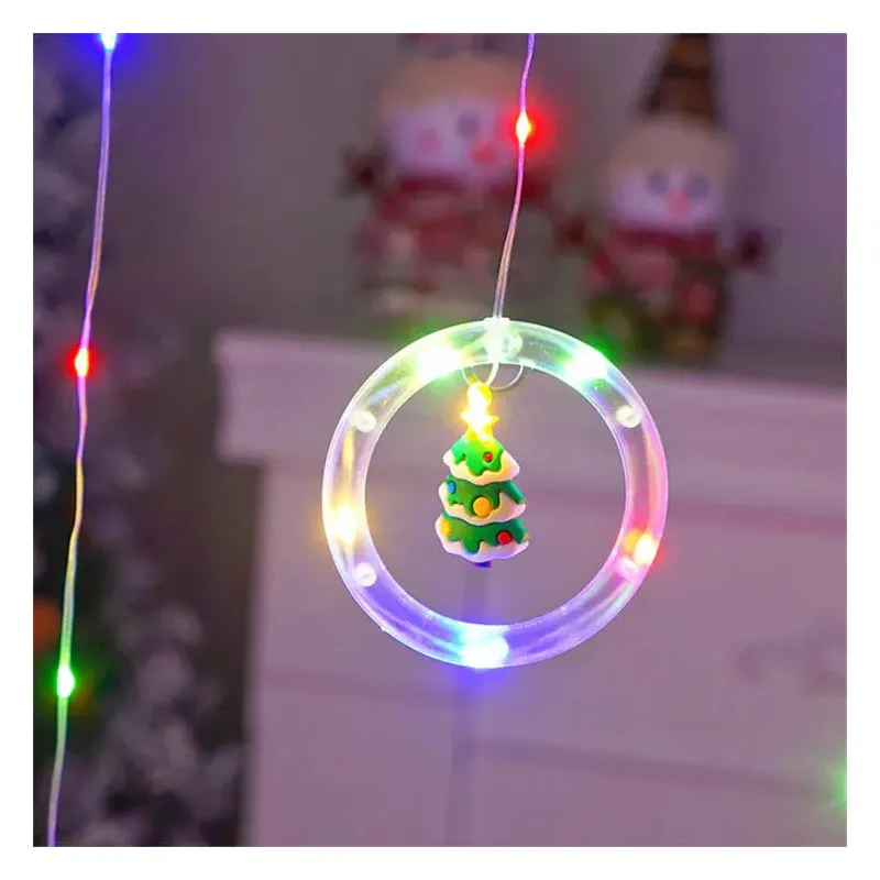 Instalatie led tip perdea cu diferite figurine, cercuri si globuri luminoase