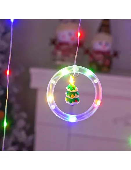 Instalatie led tip perdea cu diferite figurine, cercuri si globuri luminoase
