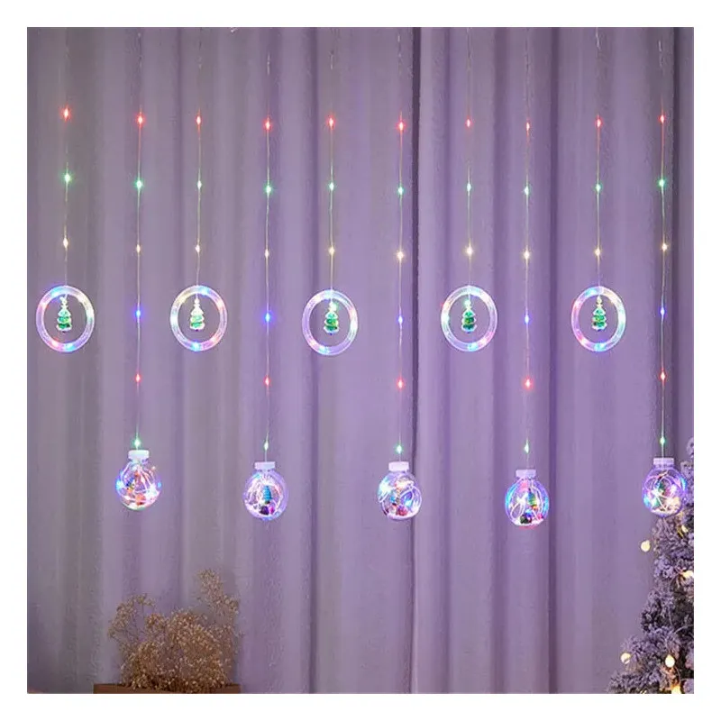 Instalatie led tip perdea cu diferite figurine, cercuri si globuri luminoase