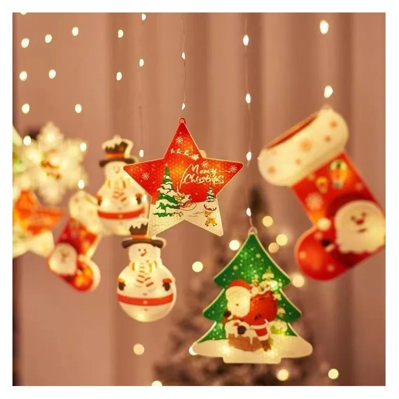 Perdea LED Crăciun 3m – Alb Cald sau Multicolor, Figurine Festive, Interconectabilă, Interior & Exterior