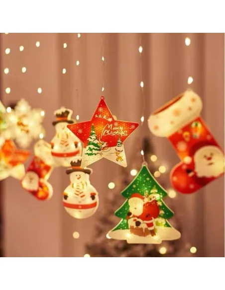 Perdea LED Crăciun 3m – Alb Cald sau Multicolor, Figurine Festive, Interconectabilă, Interior & Exterior