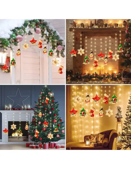 Perdea LED Crăciun 3m – Alb Cald sau Multicolor, Figurine Festive, Interconectabilă, Interior & Exterior