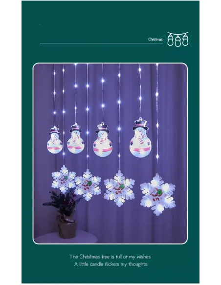 Perdea de Crăciun LED, Om de zapada si Fulg, 3M, interconectabila, de exterior/interior, LED turnat