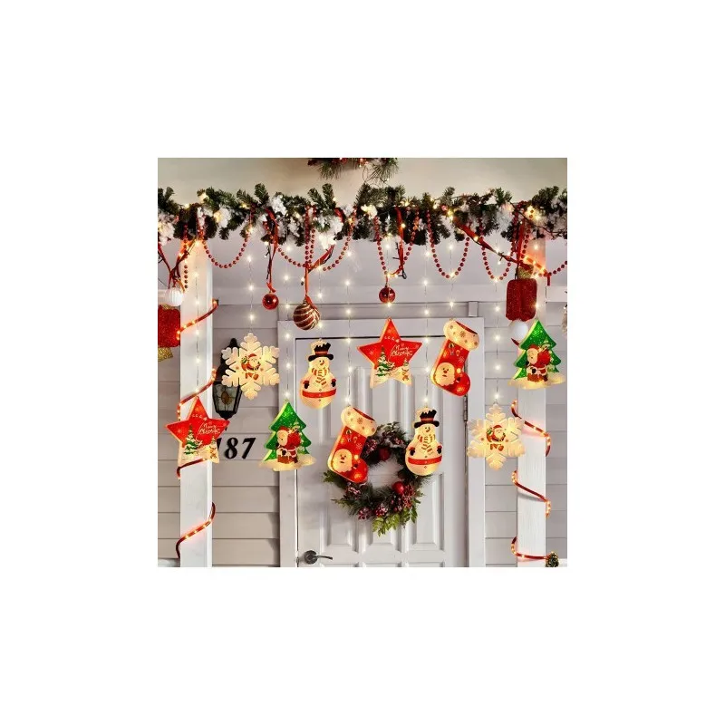 Set 2 x Perdea LED Crăciun 3m – 10 Figurine (Stea, Fulg de Nea, Moș), Interior