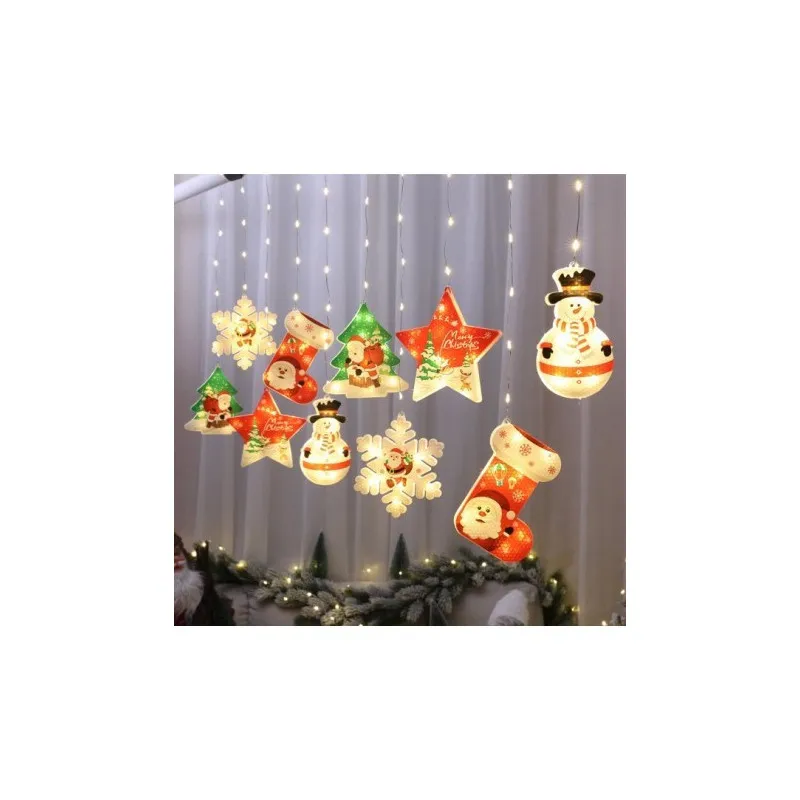 Set 2 x Perdea LED Crăciun 3m – 10 Figurine (Stea, Fulg de Nea, Moș), Interior