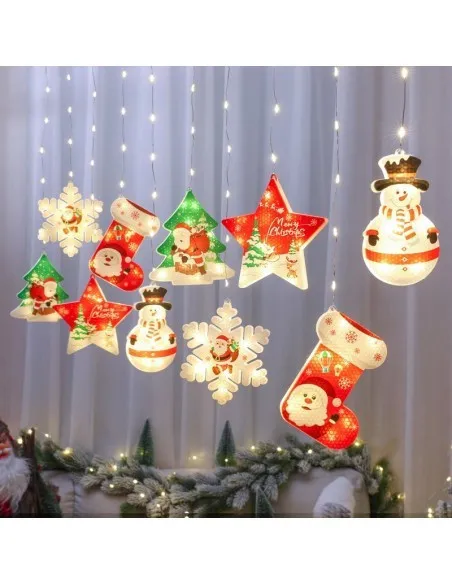 Set 2 x Perdea LED Crăciun 3m – 10 Figurine (Stea, Fulg de Nea, Moș), Interior