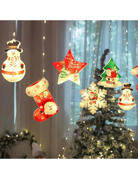 Set 2 x Perdea LED Crăciun 3m – 10 Figurine (Stea, Fulg de Nea, Moș), Interior