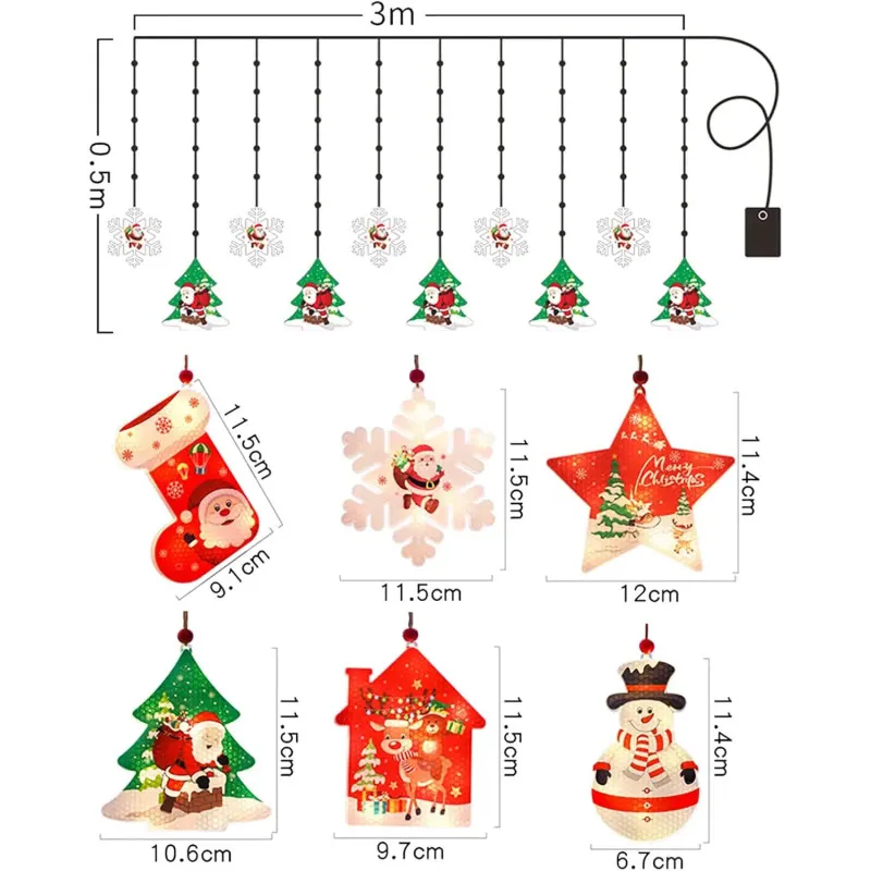 Set 2 x Perdea LED Crăciun 3m – 10 Figurine (Stea, Fulg de Nea, Moș), Interior