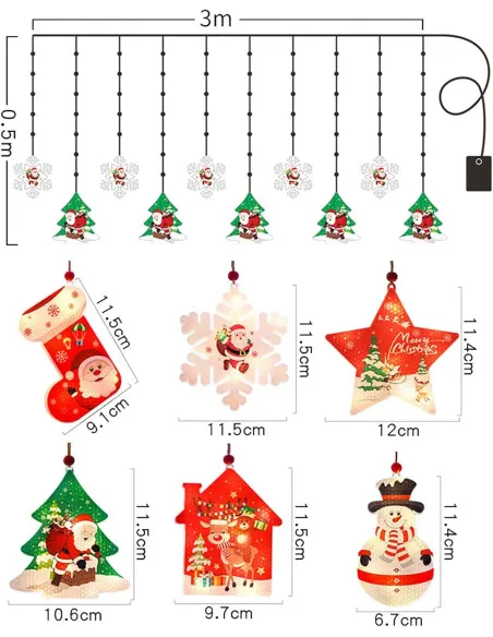 Set 2 x Perdea LED Crăciun 3m – 10 Figurine (Stea, Fulg de Nea, Moș), Interior