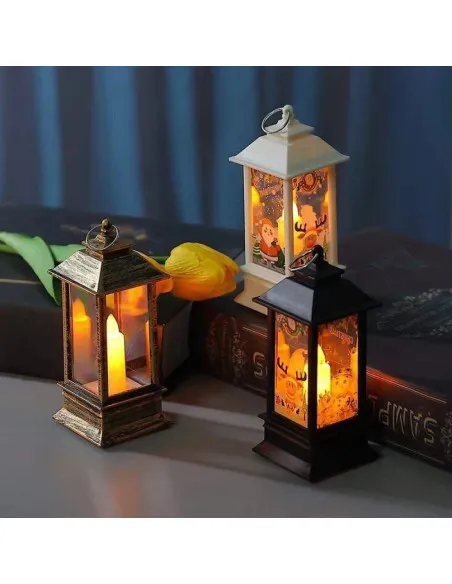 Set 2 x Decoratiune de Craciun , Mos Craciun si om de zapada , lumina vintage