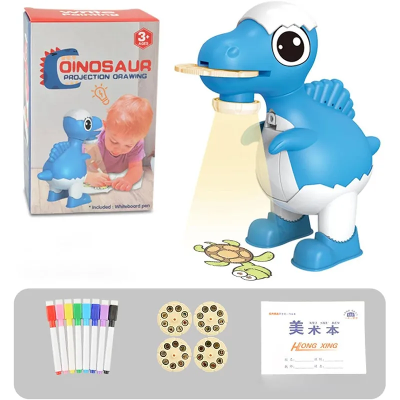 Dinozaur Proiector pentru Desen – 32 Imagini Proiectate + 8 Carioci Colorate Incluse
