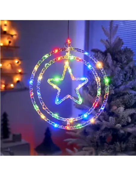 Ornament luminos Cercuri cu Stea 40x40 cm, diverse culori