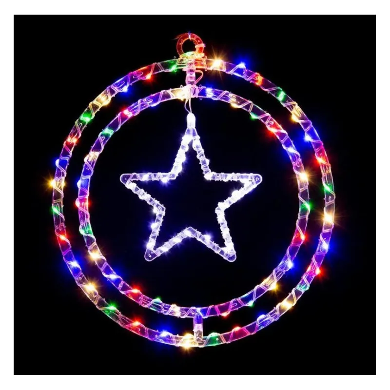 Ornament luminos Cercuri cu Stea 40x40 cm, diverse culori