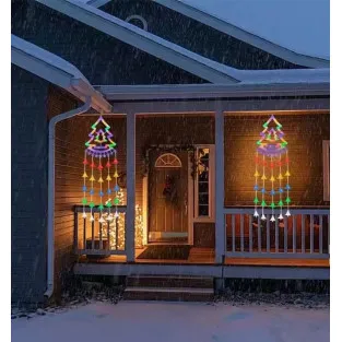Instalație Perdea LED Crăciun 160cm – Multicolor, Figurine (Fulg de Nea, Brad, Clopoței) 2