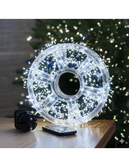 Rola 1000 LED Mini, 50m, Alb Rece, Fir Cupru Verde - Iluminat Festiv Interior/Exterior