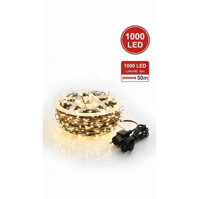 Rola 1000 LED Mini, 50m, Alb Rece, Fir Cupru Verde - Iluminat Festiv Interior/Exterior