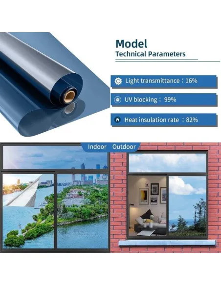 2 x Folie protectie solara pentru geamuri interioare, cu efect de oglinda, UV, 60x300cm